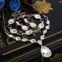 BriLove Womens Wedding Bridal Crystal Teardrop Y-Necklace Tennis Bracelet Dangle Earrings Set