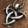 Celtic Norse Viking Asatru Jewelry Triple Horns Crescent Moon of Odin Horn triskelion triskele Protection Amulet Pewter Boys Unisex Mens Pendant Necklace Charm for men w Silver Ball Chain