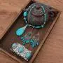 U/D Bohemian Turquoise Hand-Knotted Necklace Set of 3-Turquoise Necklace, Turquoise Stretchable Bracelet, Pair of Earrings U/D Bohemian Turquoise Hand-Knotted Necklace Set of 3-Turquoise Necklace, Turquoise Stretchable Bracelet, Pair of Earrings