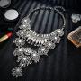 Zhenhui Statement Necklace for Women - Fashion Silver Long Bohemian Indian Jewelry Oxidized Chunky Necklace for Women Big Bib Ethnic Costume Jewelry (1)
