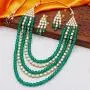 Aheli Kundan Pearl Long Multi Layered Necklace Earrings Set Indian Wedding Jewelry for Women