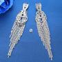 mecresh Silver Rhinestone Crystal Bridal Chandelier Long Tassels Dangle Earrings for Wedding