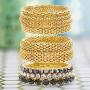 Steve Madden Yellow Gold Tone and Black Rhinestone Stretch Bangle Bracelet Set For Women, One Size (SMB488501GD)