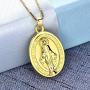 YL Virgin Mary Necklace Solid 925 Sterling Sliver Engraved Pendant Oval Medal Medallion Antiqued Jewelry