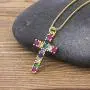 OUCHUANG Colorful Cross Pendant Necklaces for Women Crystal Gold Plated Cubic Zirconia Jewelry Gifts