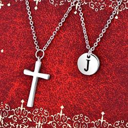 YL Sideways/Ankh Cross Necklace Sterling Silver Infinity/Curved Bar/Eye of Horus/Wishbone/J Letter Initial/Sideways Letter K/Hamsa Hand/Peace Sign Pendant Multilayer Chain Layered Jewelry