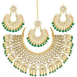 Aheli Exquisite Wedding Party Wear Faux Kundan Pearl Beaded Necklace and Earrings Set Indian Ethnic Jewellery for Women