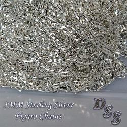 925 Sterling Silver 3MM Figaro Chain Italian Necklace For Men & Women Lobster Claw Clasp 16''-36''