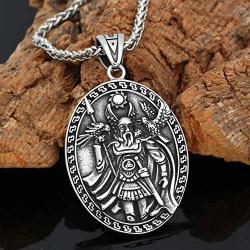 GuoShuang Nordic Viking Amulet Odin face Wolf Geri Freki Raven Amulet Stainless Steel Necklace with Valknut Rune Gift Bag