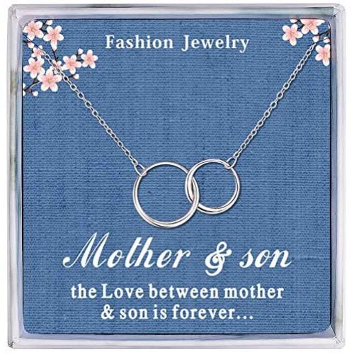 Mother Son Necklace Sterling Silver 2 Interlocking Circles Infinity Necklace Mom Gifts Birthday Gifts Jewelry for Women
