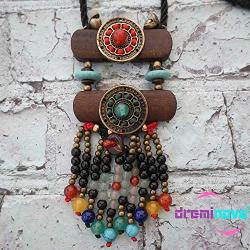 Boho Beaded necklaces for women Long Pendant Beads wood Necklaces for women beads Necklace wooden By DREMINOVA