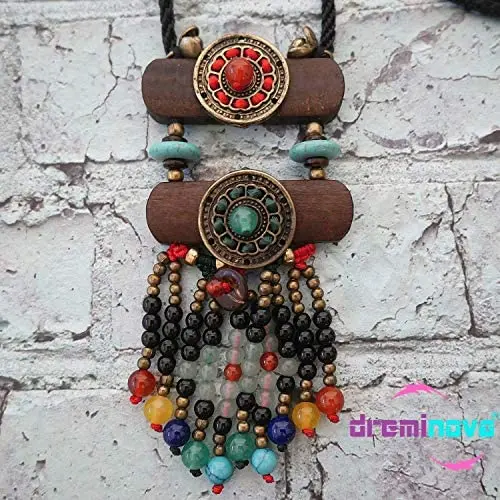 Boho Beaded necklaces for women Long Pendant Beads wood Necklaces for women beads Necklace wooden By DREMINOVA
