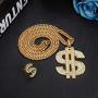 YADOCA 18K Gold Plated Chain Necklace Ring for Men with Dollar Sign Pendant Necklace Hip Hop Dollar Gold Necklace Ring