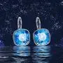 AOBOCO Sterling Silver Leverback Earrings Embellished with Crystals from Austria, Hypoallergenic Cushion Cut Square Crystal Earrings, Fine Anniversary Birthday Jewelry Gifts for Women