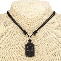 BlueRica Trident Dogtag Pendant on Adjustable Black Rope Cord Necklace