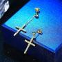 Fansilver S925 Sterling Silver Cross Dangle Drop Stud Earrings 14K Gold Plated Pendant Chain Earrings For Women Men Cubic Zirconia Cross Earrings Punk Jewelry