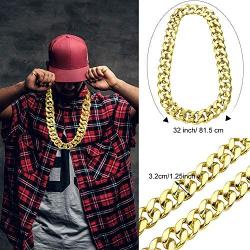 Tatuo 2 Pieces Big Hip Hop Gold Color Chain Chunky Chain Necklace for Men, Faux Gold Chain for Costume Jewelry Rapper 90s Punk Style (32 Inch Chunky Necklace)