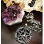 Vintage Style Pentacle Pentagram Crescent Moon Stainless Steel Pendant Necklace for Men (21-inch chain)