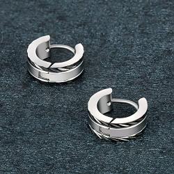 Aroncent Stainless Steel 8 Pairs Mens Small Hoop Huggie Hinged Earrings Set 4mm