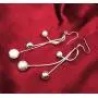 Comelyjewel 1pair Silver Earring Jewellery Woman Bohemian Style Sparkling Beads Long Pendant Ear Studs Dangle Lady Earring Lady Dress Accessories Love Gift Durable and Useful
