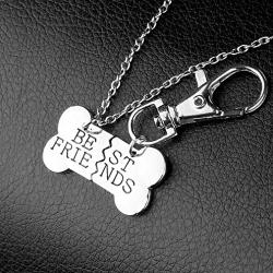 MJartoria Best Friends Necklaces-Dog Bone BFF Necklace for 2 Friendship Necklace + Keychain Jewelry Birthday Gifts Set (Silver)