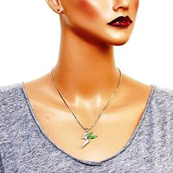 DianaL Boutique Silvertone Fairy Tinkerbell Pendant Necklace Green Crystal Wings