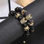 BOMAIL 8mm Imperial Crown Bead Bracelet King&Queen Luxury Charm Couple Jewelry Adjustable Bracelet for Men Women