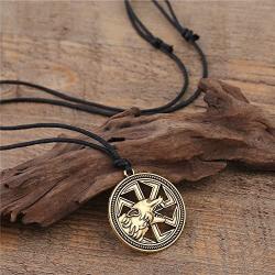 Viking Fenrir Wolf Slavic Sun Wheel Talisman Protection Necklace