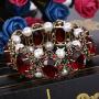 BriLove Womens Victorian Style Crystal Simulated Pearl Multi Floral Cameo Inspired Oval Stretch Bracelet