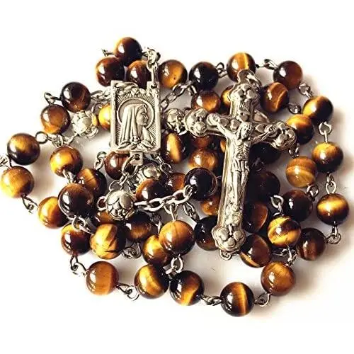 elegantmedical CATHOLIC Tiger Eye & Silver Rose Beads ROSARY CROSS crucifix necklace elegantmedical CATHOLIC Tiger Eye & Silver Rose Beads ROSARY CROSS crucifix necklace