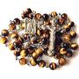 elegantmedical CATHOLIC Tiger Eye & Silver Rose Beads ROSARY CROSS crucifix necklace
