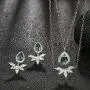 ATTA GEMS Sterling Silver Double Layered Gemstones Pendant Necklace and Jacket Stud Earring Jewelry Set for Women Girls