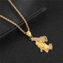 Lee Island Fashion 18K Gold Plated CZ Prayer Hand With Gun Pendant Stainless Steel Necklace, 24 Inch Chain Hip Hop Jewelry