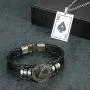 Aroncent Stainless Steel Necklace Braided Leather Rope Bracelet with Poker 2 Pcs Set Aroncent Stainless Steel Necklace Braided Leather Rope Bracelet with Poker 2 Pcs Set