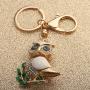 BEKECH Cute Owl on Leaves Charm Crystal Rhinestone Owl Charm Key Chain for Women Girl Handbag Accessories Purse Charm Pendant3