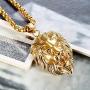 Mens Gold Japan Quartz 30M Waterproof Watch With Biker Punk Stanless Steel Animal Lion Head Pendant Necklace for Halloween Party