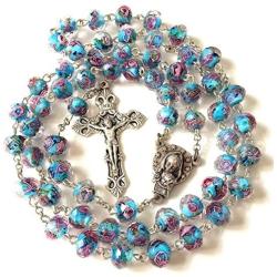 elegantmedical HANDMADE CATHOLIC NICE BULE Veluriyam ROSE BEADS & ITALY CROSS ROSARY necklace GIFT BOX