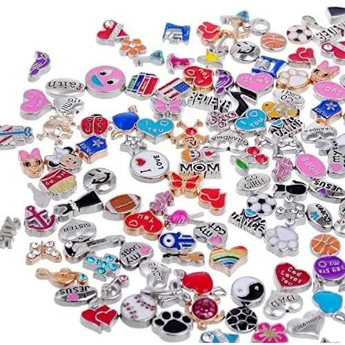 RUBYCA Wholesale 50pcs Floating Charms Lot for DIY Glass Living Memory Locket Mix Silver Gold Color RUBYCA Wholesale 50pcs Floating Charms Lot for DIY Glass Living Memory Locket Mix Silver Gold Color