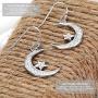 Sterling Silver Round Cubic Zirconia Crescent Moon & Star Dangle Earrings Star Jewelry for Women