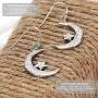 Sterling Silver Round Cubic Zirconia Crescent Moon & Star Dangle Earrings Star Jewelry for Women Sterling Silver Round Cubic Zirconia Crescent Moon & Star Dangle Earrings Star Jewelry for Women