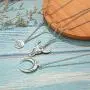 Layered Circle Crescent Moon Necklace Pendant Boho Hollow Horn Earth Map Choker Necklace for Women Girls