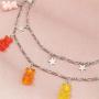 Multilayer Colorful Gummy Bear Pendant Necklace Transparent Resin Cute Cartoon Bear Star Beaded Metal Necklace for Girls Women Jewelry