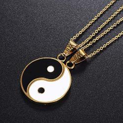 Yinyang BFF Couples Pendant Necklace Chain for Women Mens Him and Her Personalized Matching Puzzle Diagrams Best Friend Necklaces Set Stainless Steel Gifts Jewelry Gold Plated