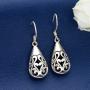 EVER FAITH Womens 925 Sterling Silver Bali Inspired Heart Filigree Puffed Teardrop Dangle Hook Earrings