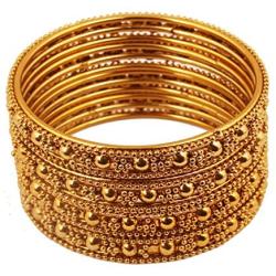 Touchstone ''Golden Bangle Collection Indian Bollywood Ethnic Filigree with Modern Twist Charming Look Thick Designer Jewelry Bangle Bracelets Set of for Women in Antique Gold Tone.