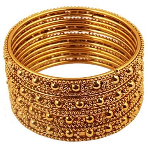 Touchstone ''Golden Bangle Collection Indian Bollywood Ethnic Filigree with Modern Twist Charming Look Thick Designer Jewelry Bangle Bracelets Set of for Women in Antique Gold Tone.