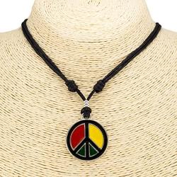 BlueRica Rasta Peace Pendant on Adjustable Black Rope Cord Necklace