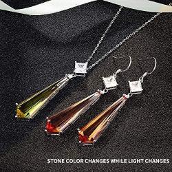 ATTA GEMS Statement Jewelry Set for Women / 925 Sterling Silver Long Diaspore Dangle Earrings and Pendant Necklace Set for Bridesmaids Brides