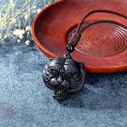 Jovivi Healing Crystal Necklace Natural Black Obsidian/Tiger Eye Stone Protection Lucky Charm Amulet Bead Pendant Necklace Gemstone Jewelry Adjustable Rope 16-31 inch