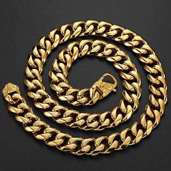 Jewelry Kingdom 1 Cuban Link Chain 18K Gold Necklace Bracelet for Men Women Stainless Chunky Thick Heavy Curb Link 15MM 8inches to 30inches